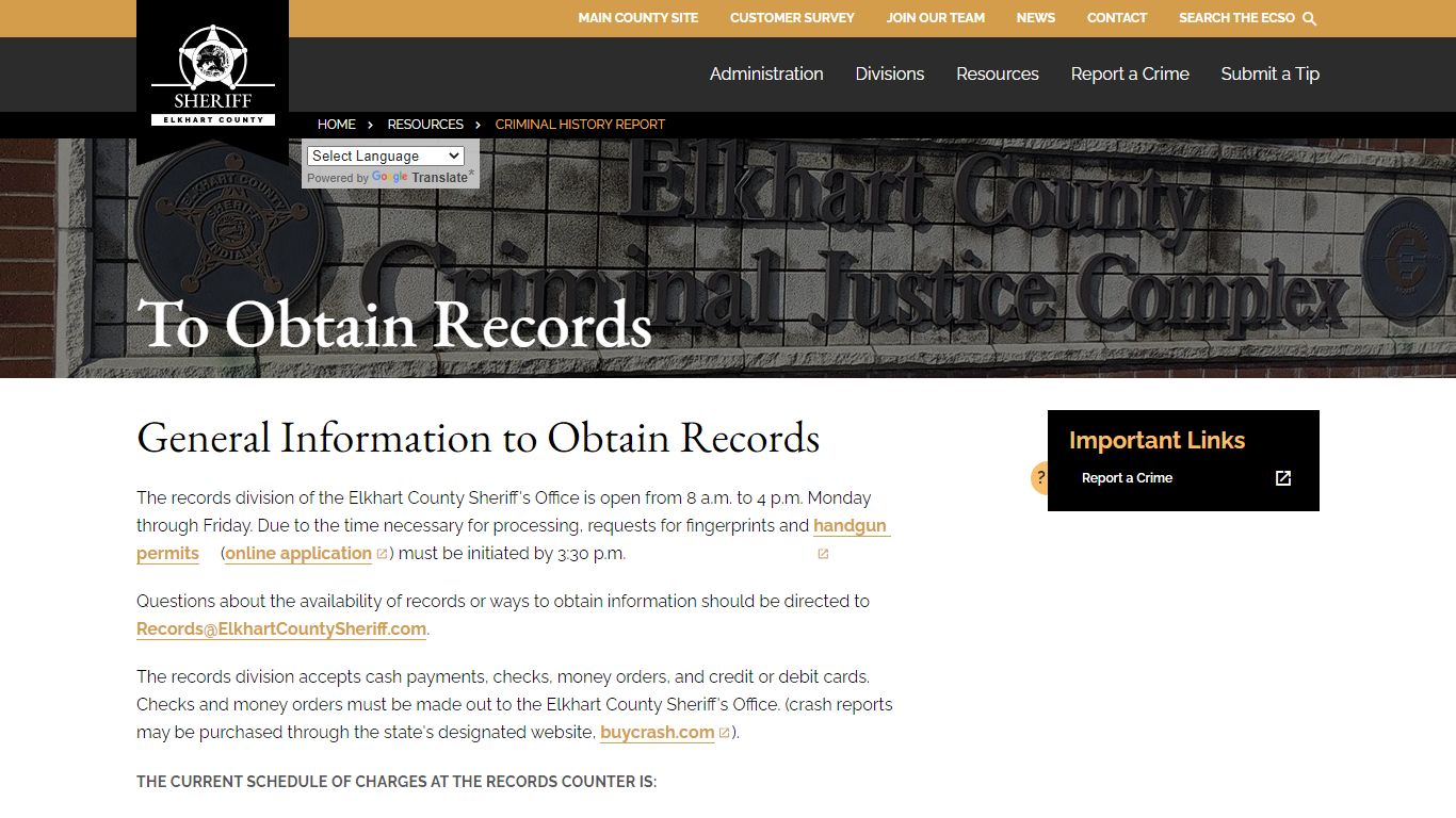 Criminal History Report - Elkhart County Sheriff's Office